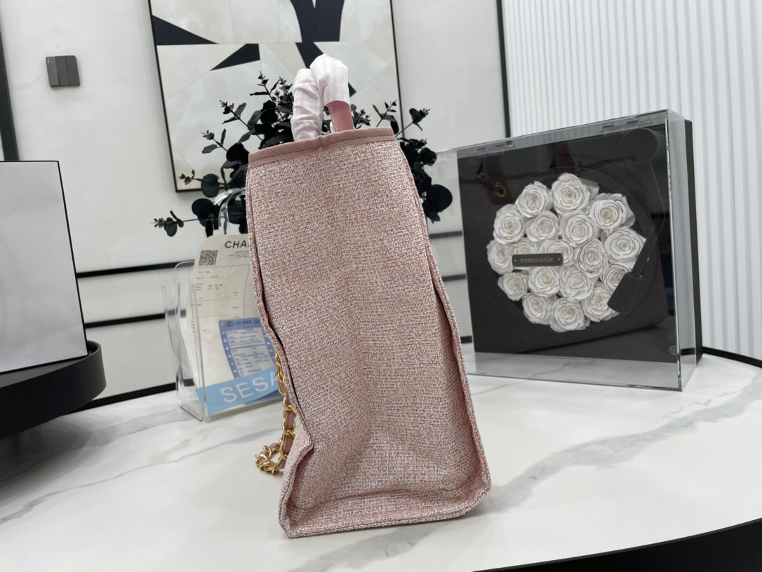 CC ドーヴィル ツイードバッグ ピンクレザー ゴールド金具 3