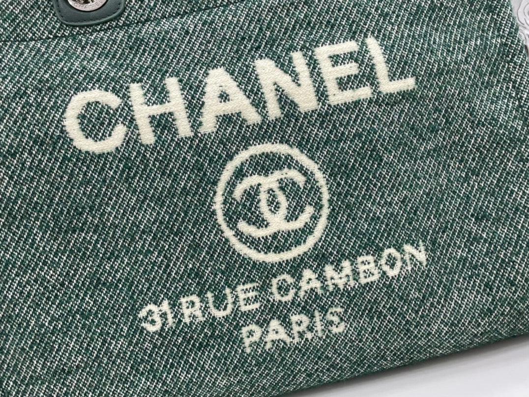Sac CC Deauville Tweed Cuir Vert Quincaillerie Argentée 10