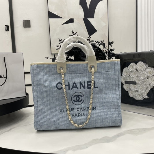 Sac CC Deauville en tweed, cuir beige clair, accessoires argentés, 15