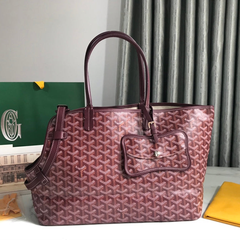 CHIEN GRIS バッグ 33 ワインレッド ゴヤルディン キャンバス＆カーフスキントリム