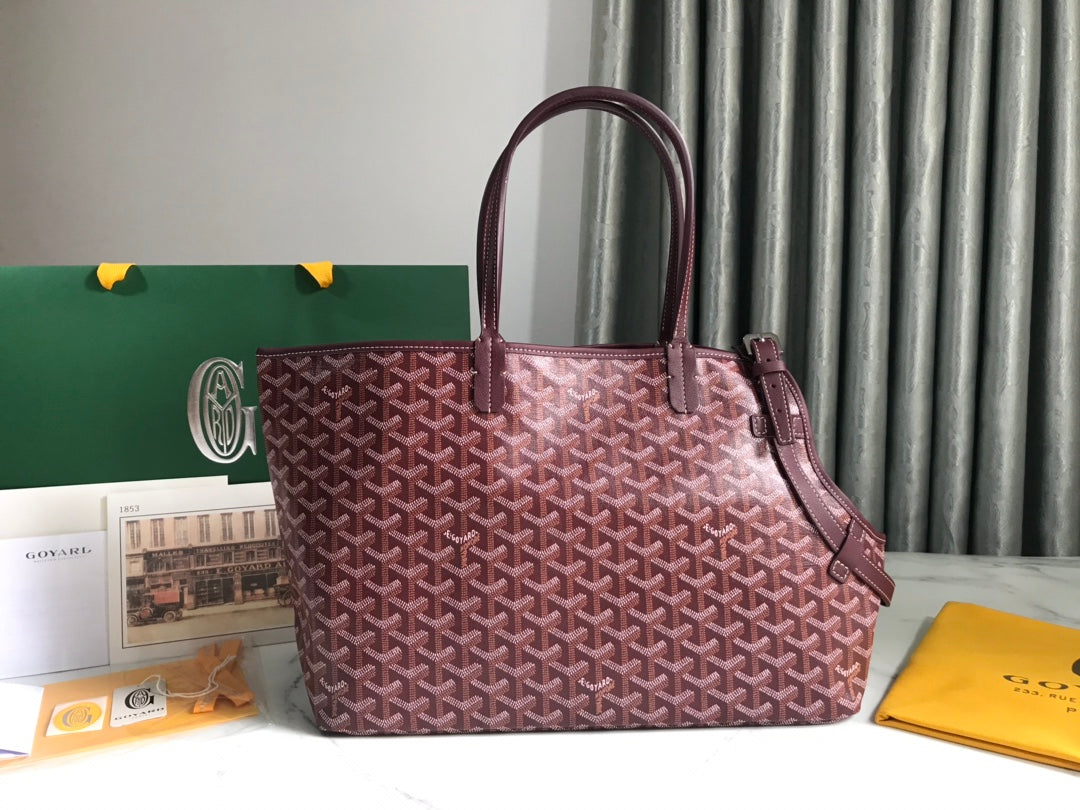 CHIEN GRIS バッグ 33 ワインレッド ゴヤルディン キャンバス＆カーフスキントリム
