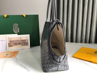 SAC CHIEN GRIS 33 EN TOILE GOYARDINE GRIS NOIR ET GARNITURES EN CUIR DE VEAU
