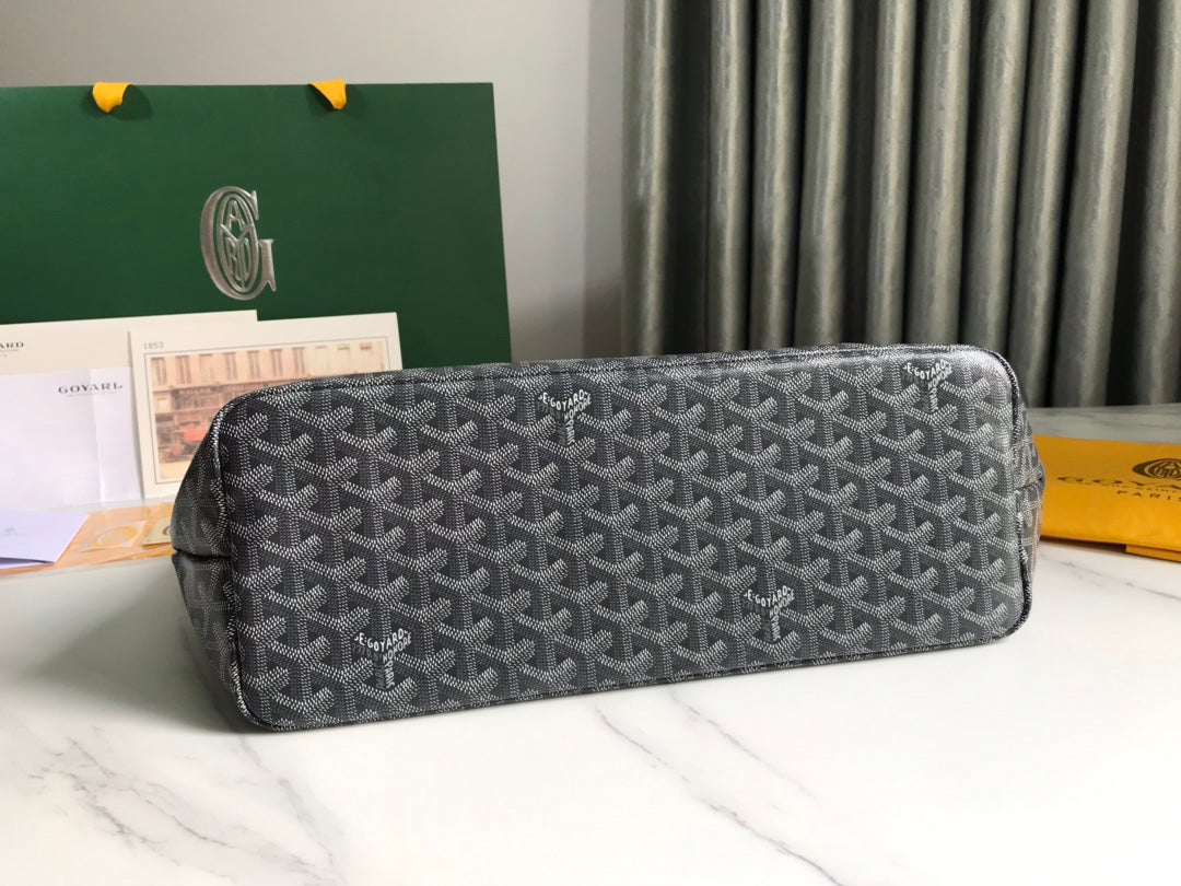 SAC CHIEN GRIS 33 EN TOILE GOYARDINE GRIS NOIR ET GARNITURES EN CUIR DE VEAU