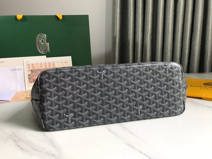 SAC CHIEN GRIS 33 EN TOILE GOYARDINE GRIS NOIR ET GARNITURES EN CUIR DE VEAU