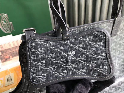 SAC CHIEN GRIS 33 EN TOILE GOYARDINE GRIS NOIR ET GARNITURES EN CUIR DE VEAU