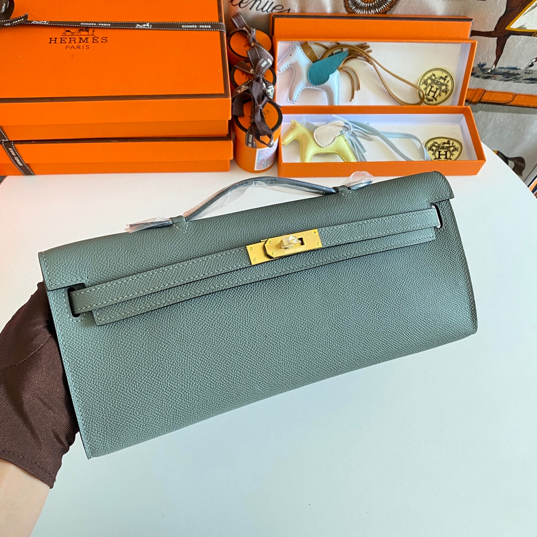 HM ケリーカット 31 アッシュグレー エプソムレザー ゴールド金具 229038