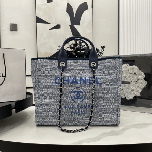 Sac CC Deauville Tweed Cuir Bleu Quincaillerie Argentée 5