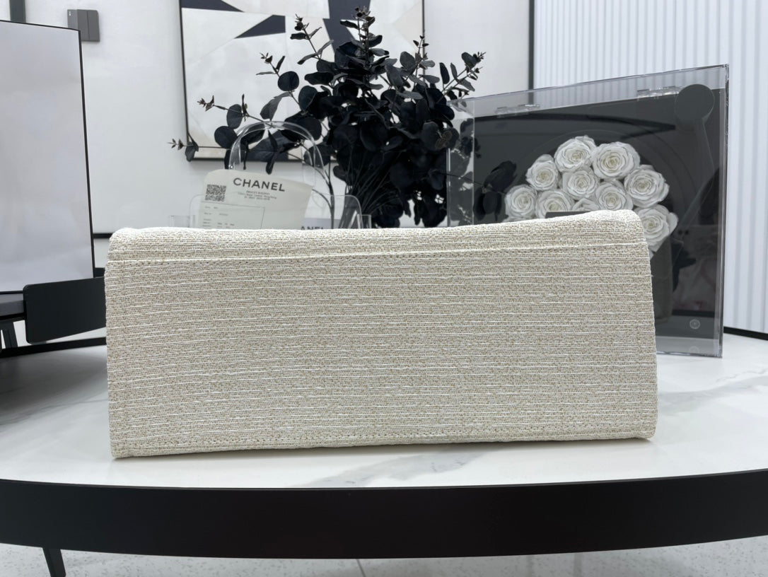 Sac CC Deauville en tweed, cuir blanc, accessoires dorés, 4