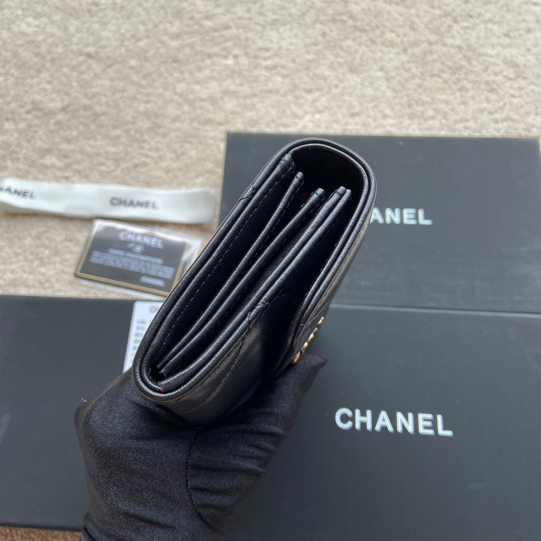 Portefeuille long CC 19 19 cm en cuir de veau noir