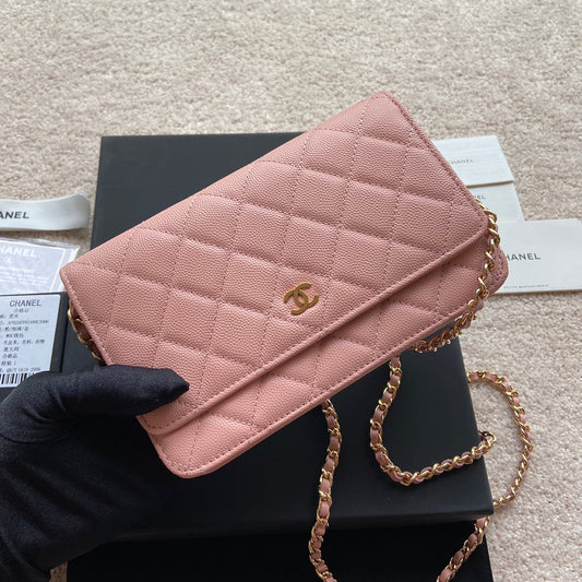 CC Woc 20 cm Cuir de veau grainé rose Quincaillerie dorée