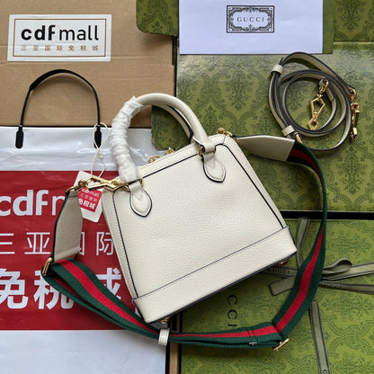 Sac fourre-tout GGxADIDAS HORSEBIT 1955 20 avec bandoulière en toile de veau blanc mélangé noir et matériel doré