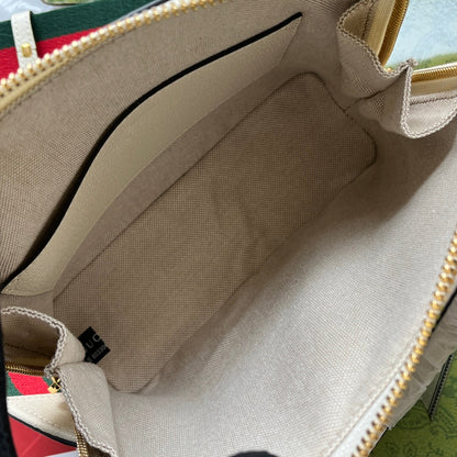 Sac fourre-tout GGxADIDAS HORSEBIT 1955 20 avec bandoulière en toile de veau blanc mélangé noir et matériel doré