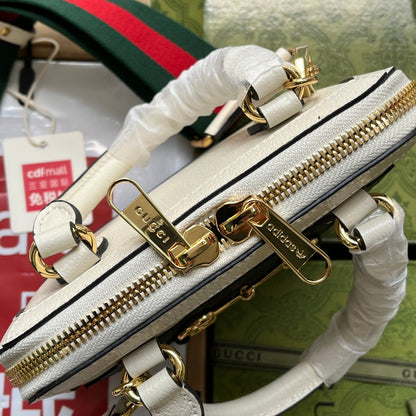Sac fourre-tout GGxADIDAS HORSEBIT 1955 20 avec bandoulière en toile de veau blanc mélangé noir et matériel doré