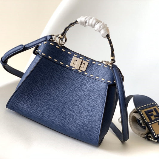 ピーカブー ミニ セレリア バッグ 23cm ブルーレザー ショーツ 220ステッチ 手縫い