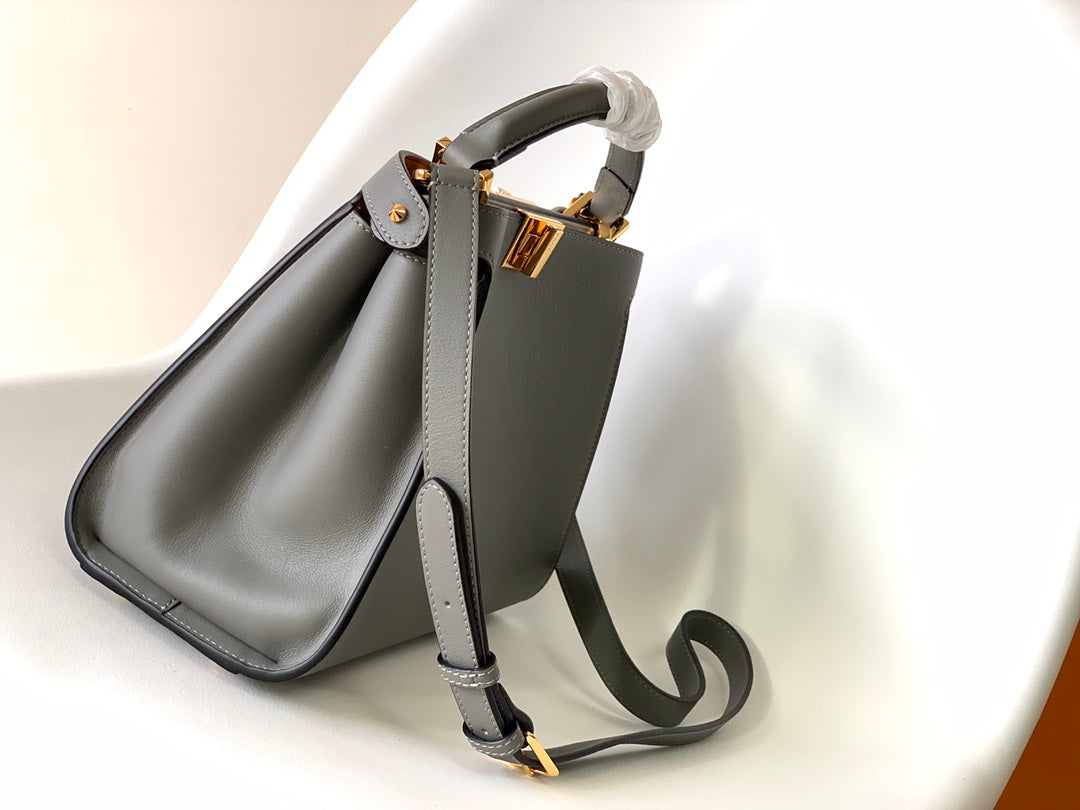 Sac Peekaboo ISeeU Small 27 cm en cuir d'agneau gris et accessoires dorés 