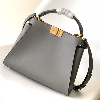 Sac Peekaboo ISeeU Small 27 cm en cuir d'agneau gris et accessoires dorés 