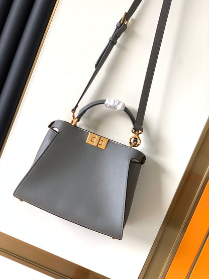 Sac Peekaboo ISeeU Small 27 cm en cuir d'agneau gris et accessoires dorés 