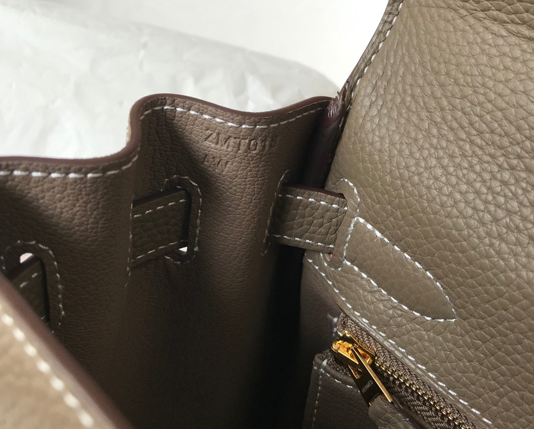 hm kelly 32 cm cuir togo taupe accessoires dorés
