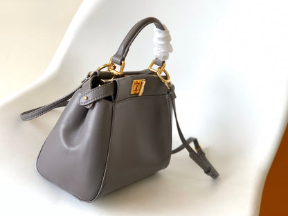 Sac Peekaboo Mini 23 cm en cuir d'agneau taupe et accessoires dorés 