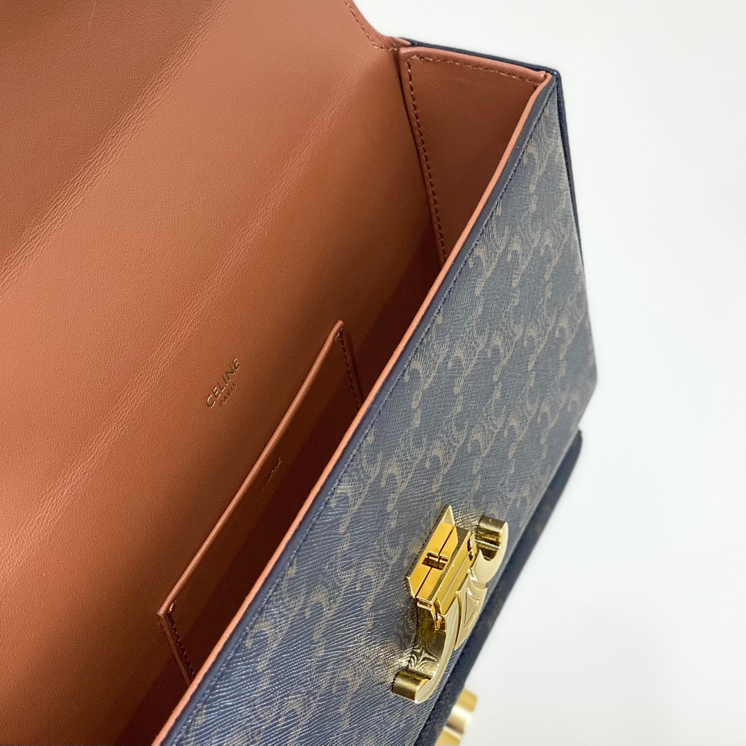 Coffret Triomphe 22 en cuir de veau naturel motif noir