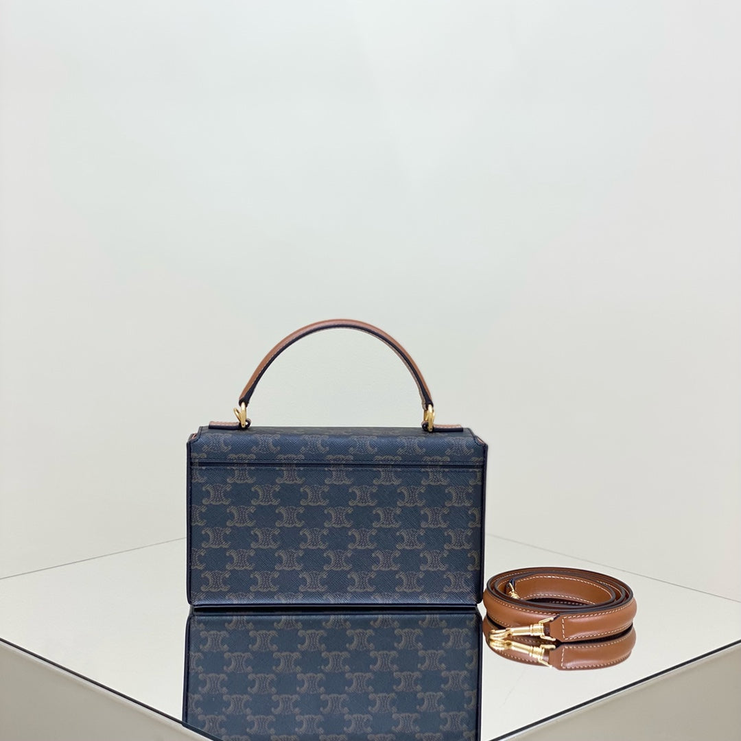 Coffret Triomphe 22 en cuir de veau naturel motif noir