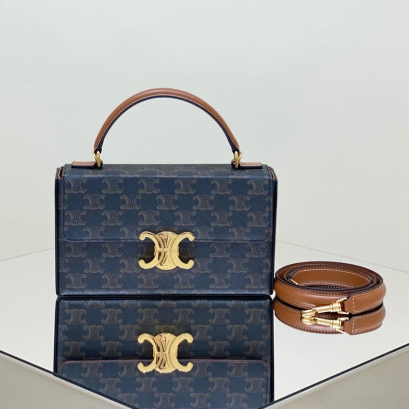 Coffret Triomphe 22 en cuir de veau naturel motif noir