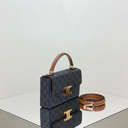 Coffret Triomphe 22 en cuir de veau naturel motif noir