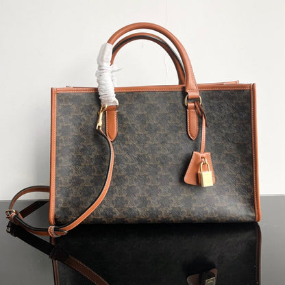 Sac cabas Triphome 35 en cuir de veau noir