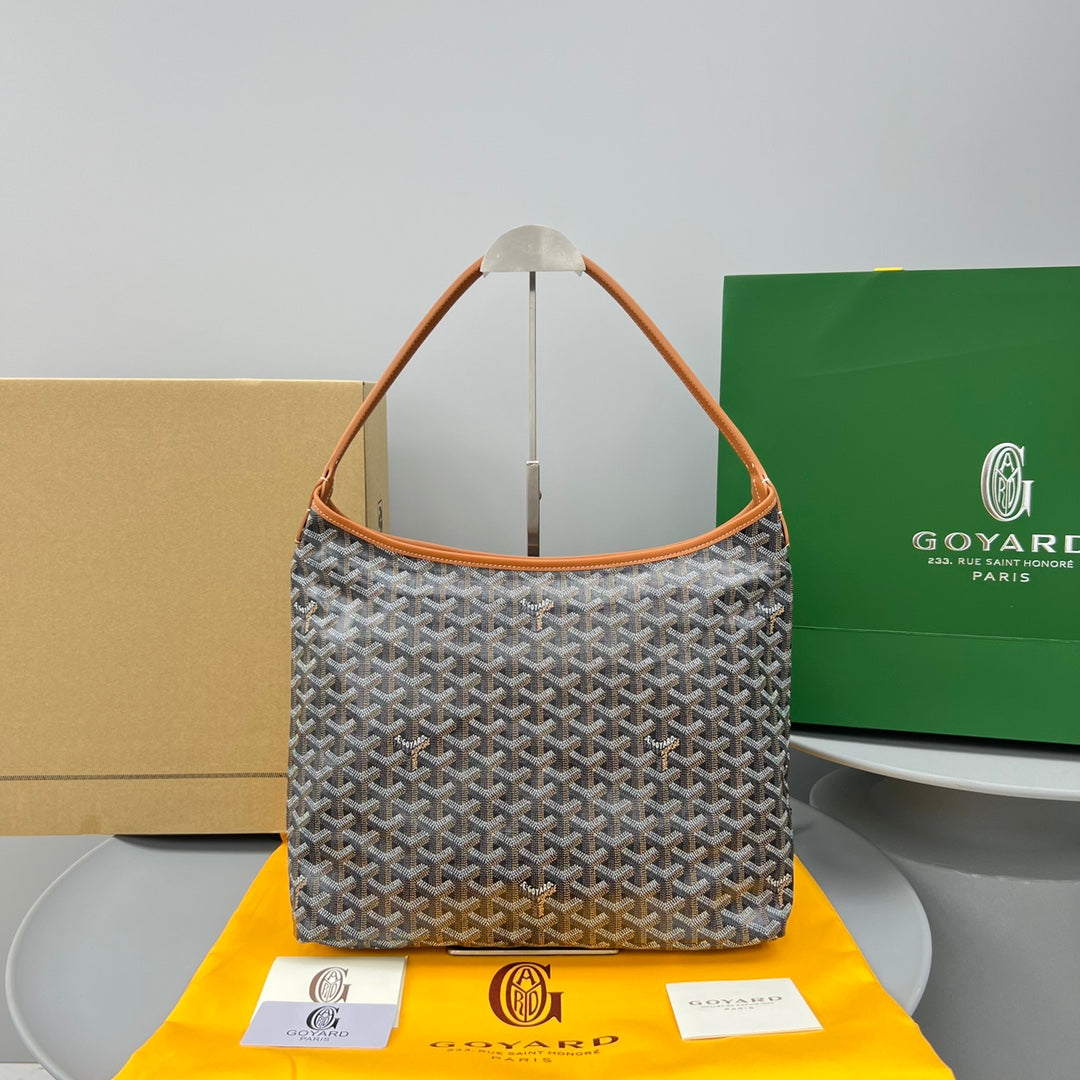 HOBO BOHÈME 34 EN TOILE GOYARDINE MARRON ET CUIR DE VEAU