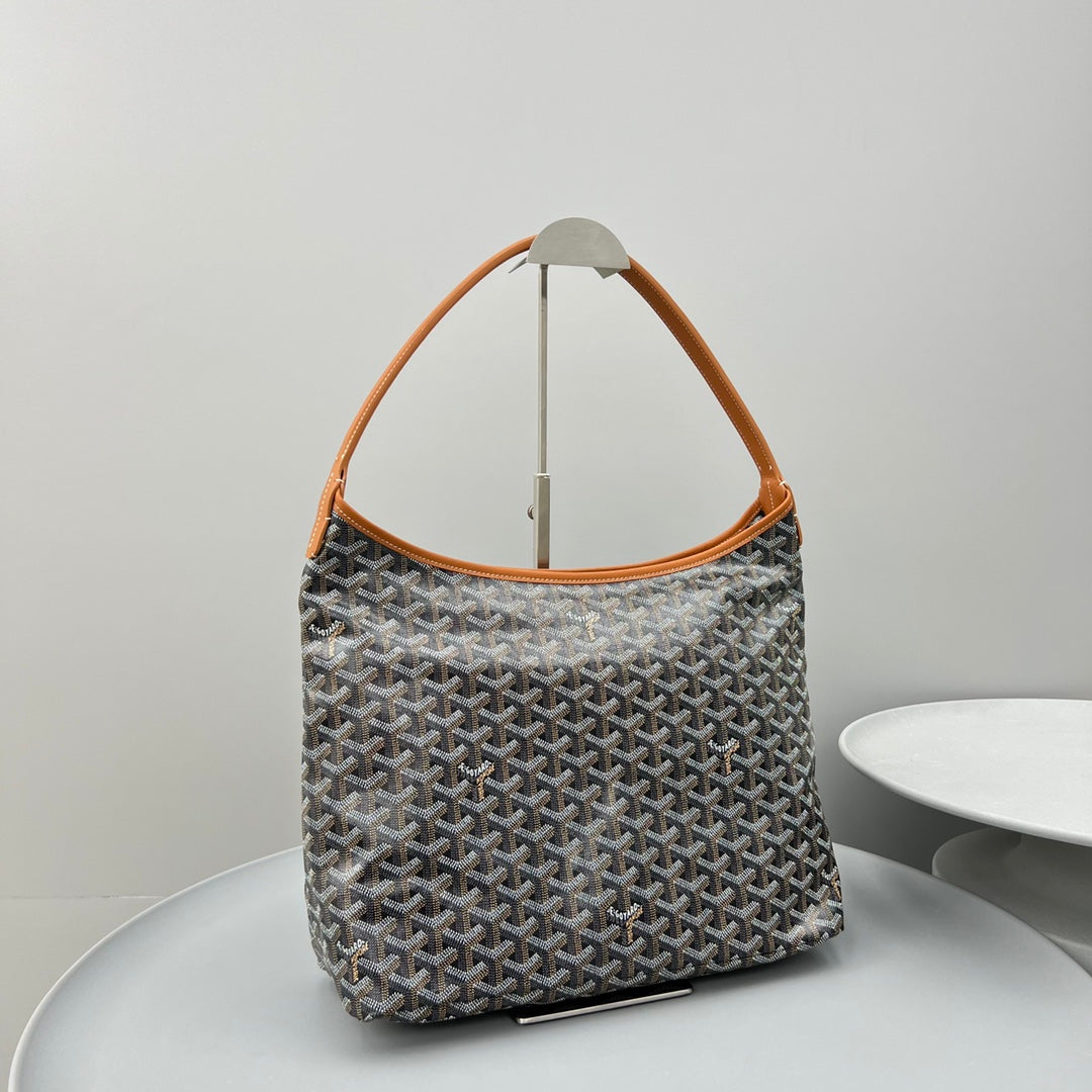 HOBO BOHÈME 34 EN TOILE GOYARDINE MARRON ET CUIR DE VEAU