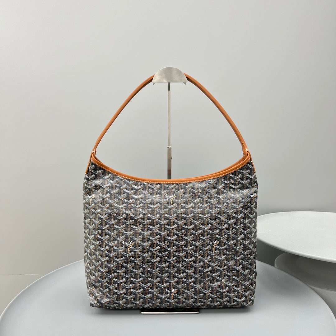 HOBO BOHÈME 34 EN TOILE GOYARDINE MARRON ET CUIR DE VEAU