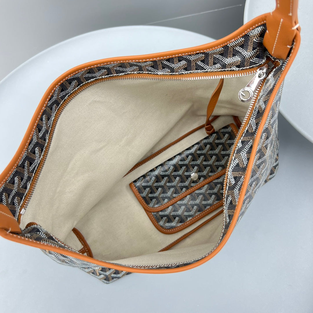 HOBO BOHÈME 34 EN TOILE GOYARDINE MARRON ET CUIR DE VEAU