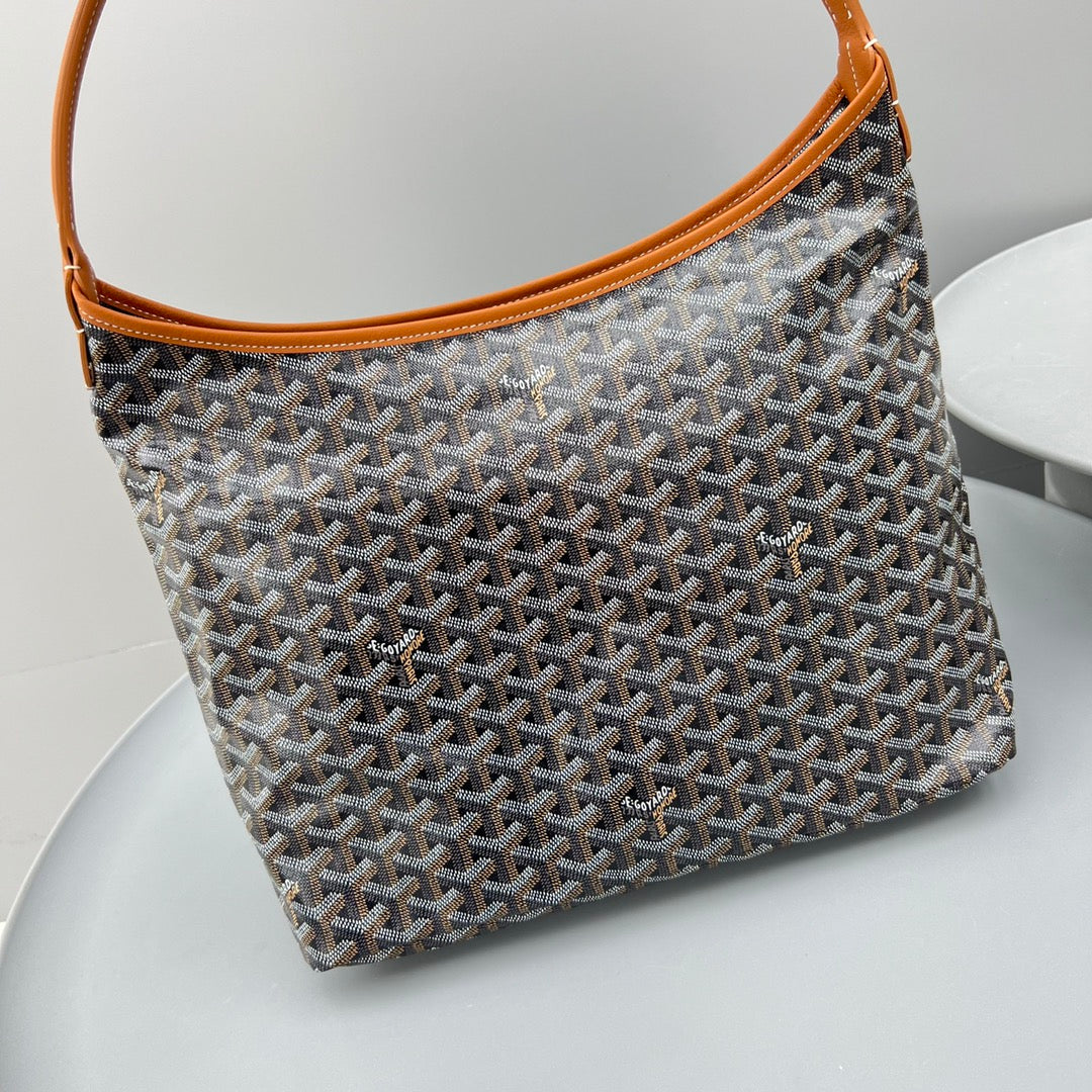 HOBO BOHÈME 34 EN TOILE GOYARDINE MARRON ET CUIR DE VEAU