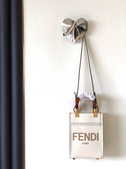 Sac cabas Fend Mini Sunshine 18 en cuir blanc 