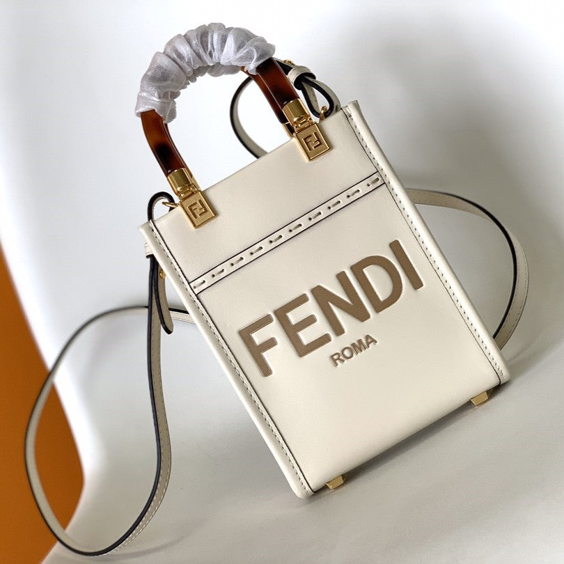 Sac cabas Fend Mini Sunshine 18 en cuir blanc 