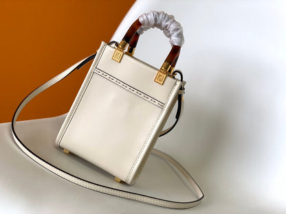 Sac cabas Fend Mini Sunshine 18 en cuir blanc 