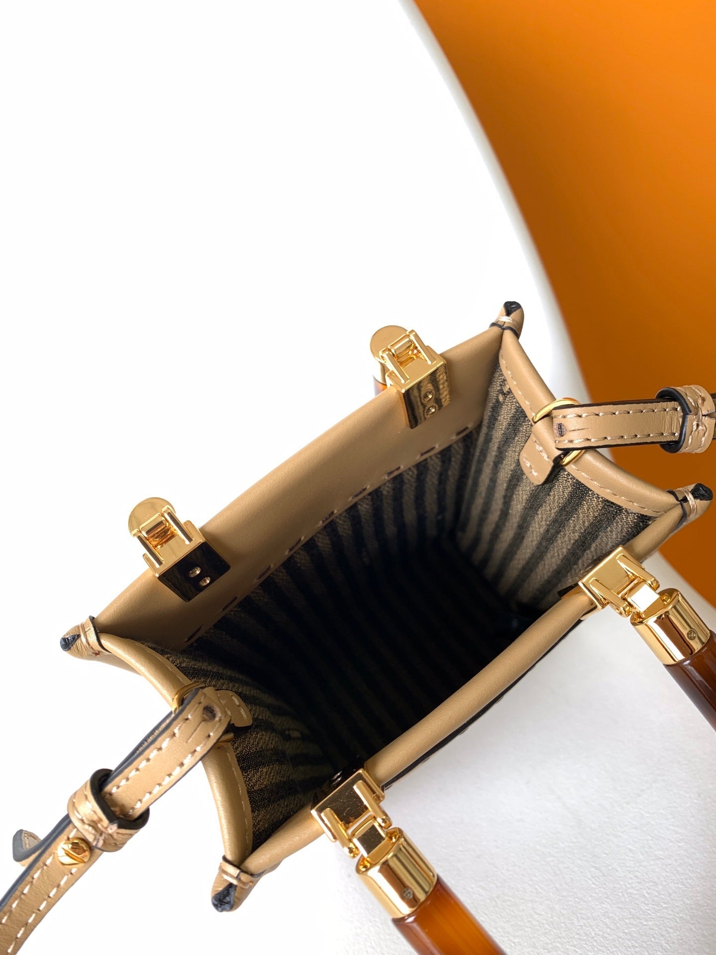 Sac cabas Fend Mini Sunshine 18 en cuir beige 