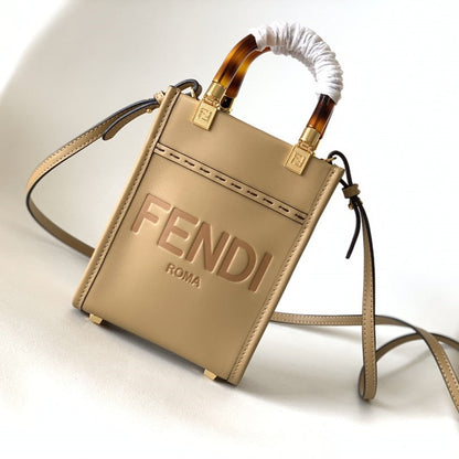Sac cabas Fend Mini Sunshine 18 en cuir beige 