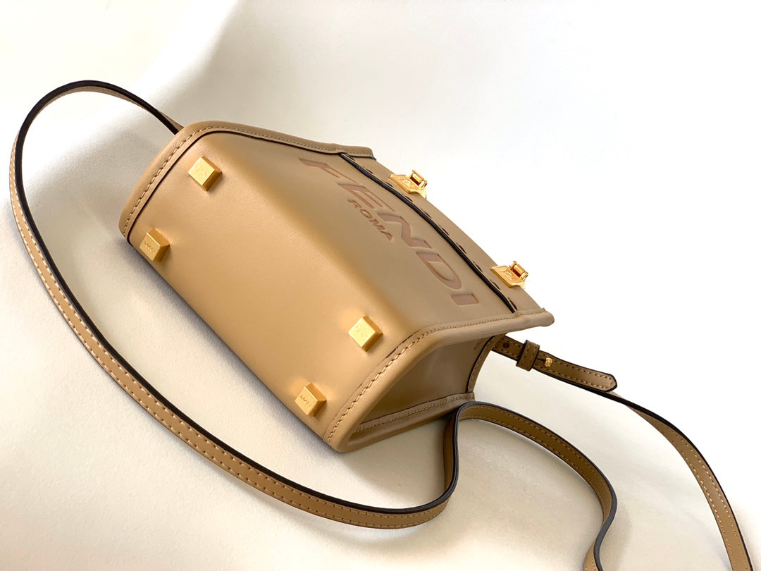 Sac cabas Fend Mini Sunshine 18 en cuir beige 