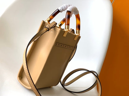 Sac cabas Fend Mini Sunshine 18 en cuir beige 