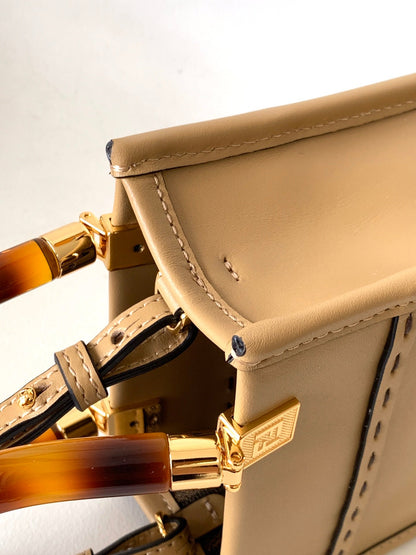Sac cabas Fend Mini Sunshine 18 en cuir beige 