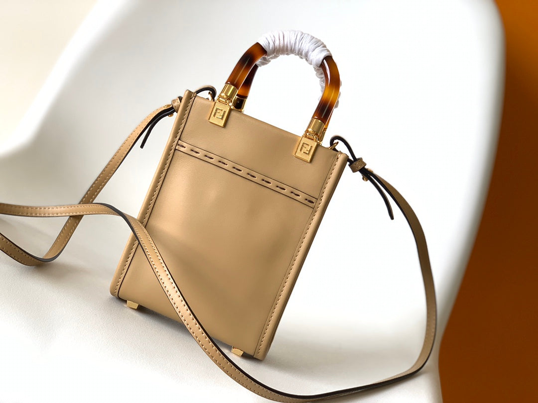 Sac cabas Fend Mini Sunshine 18 en cuir beige 
