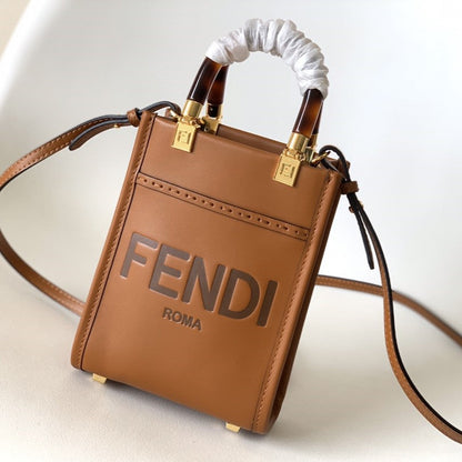 Sac cabas Fend Mini Sunshine 18 en cuir beige 