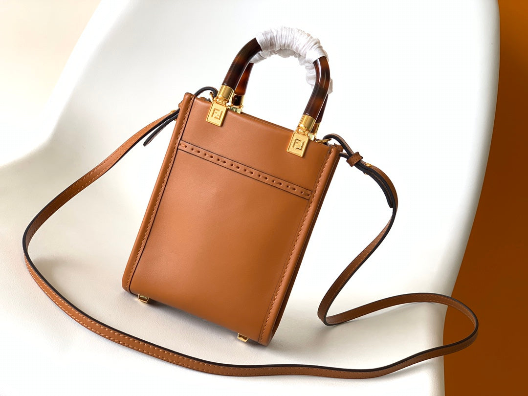 Sac cabas Fend Mini Sunshine 18 en cuir beige 