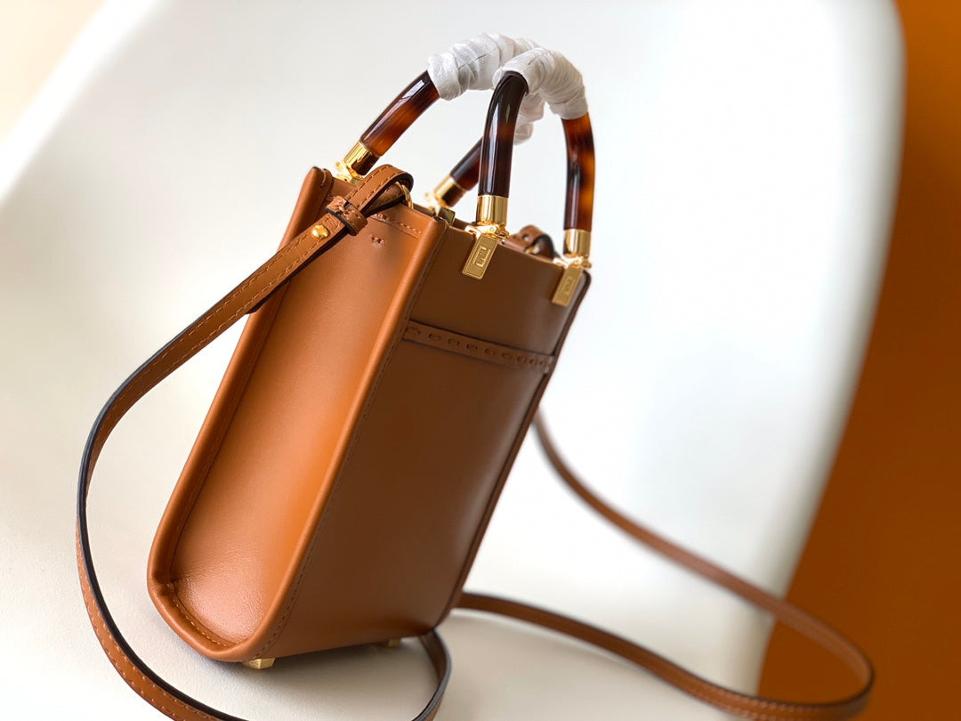 Sac cabas Fend Mini Sunshine 18 en cuir beige 