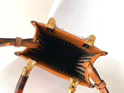 Sac cabas Fend Mini Sunshine 18 en cuir beige 