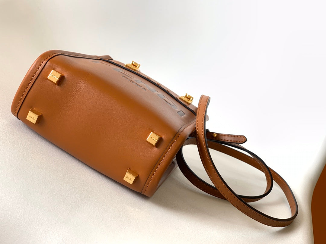 Sac cabas Fend Mini Sunshine 18 en cuir beige 
