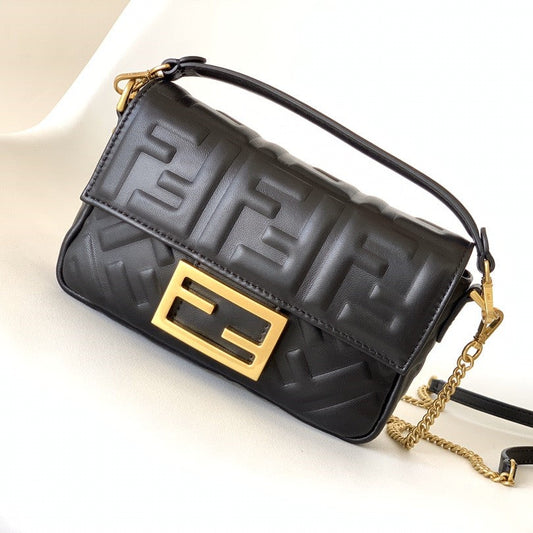 ミニバゲットバッグ 20 FFモチーフ ブラックレザー Ghw 