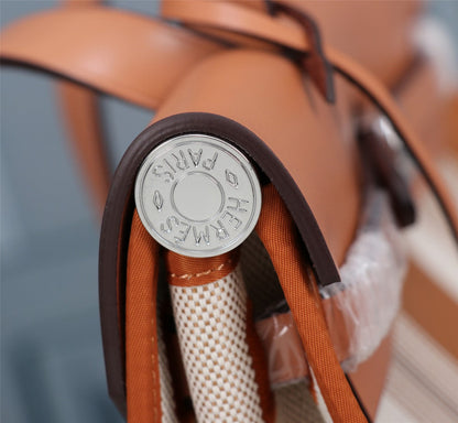 HM HERBAG ZIP 31 TOILE À MOTIF CENDRE ET CRÈME