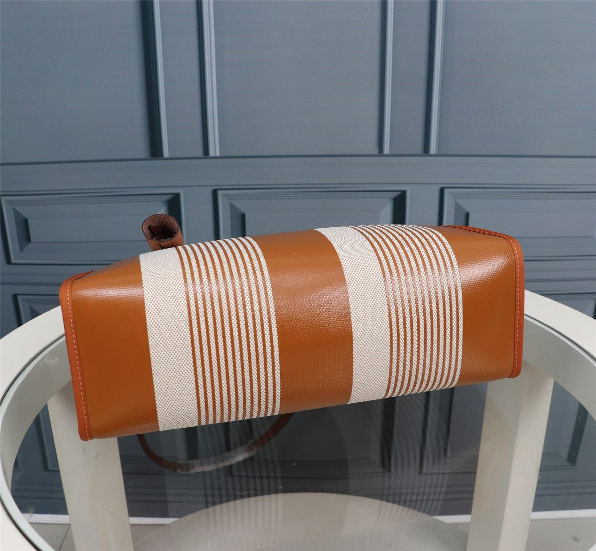 HM HERBAG ZIP 31 TOILE À MOTIF CENDRE ET CRÈME